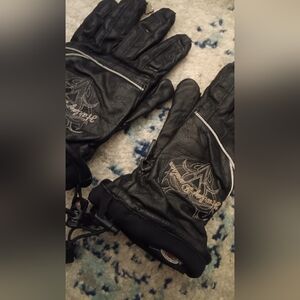 Womens Large Harley Davidson Riding Gloves Motorcycle Black Leather Padded